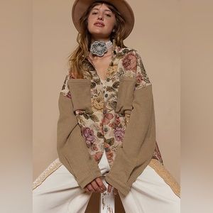 POL Floral and Tan Utility Jacket